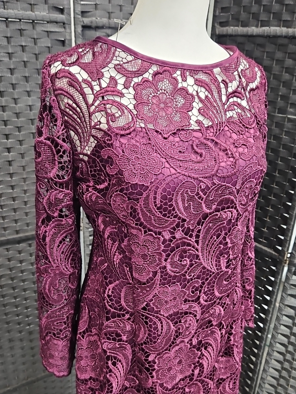 NWT Size 12 Plum/Eggplant Long Sleeve Lace Adrianna Papell Cocktail - Picture 4 of 11